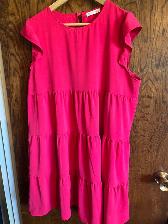kirundo Dresses & Skirts - Women's Bright Pink Tiered Casual Dress with Flutter Sleeves